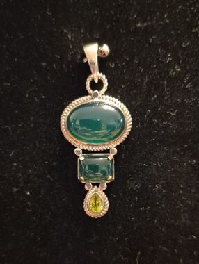 Green Chalcedony And Peridot Drop Pendant in Silver